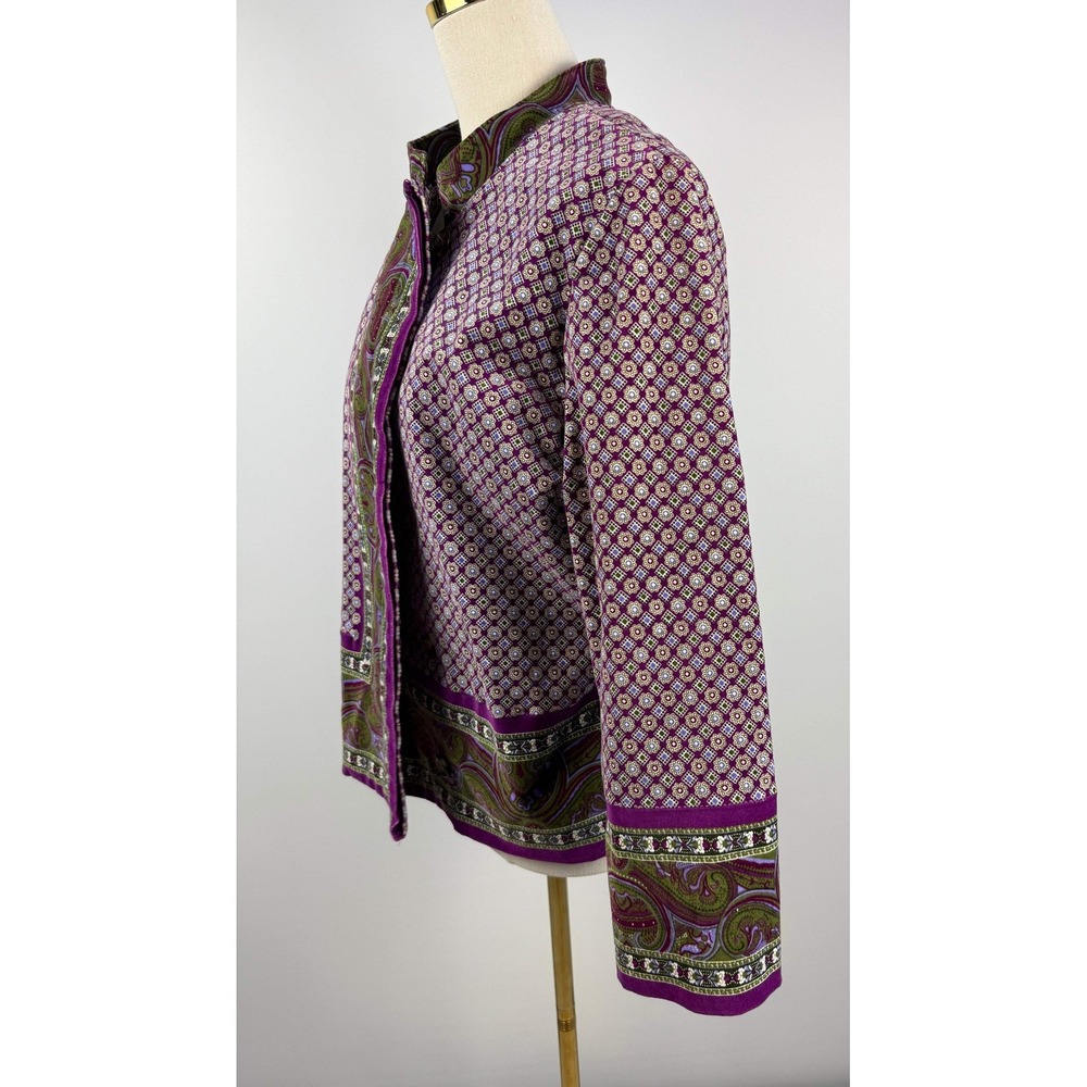 Isaac Mizrahi Purple Paisley Velvet Button Front Cardigan Blazer XLarge - Picture 4 of 6